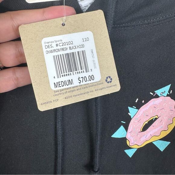 NWT Champion Men's Size M Reverse Weave Black Fresh Donuts Pullover Hoodie - Picture 11 of 12